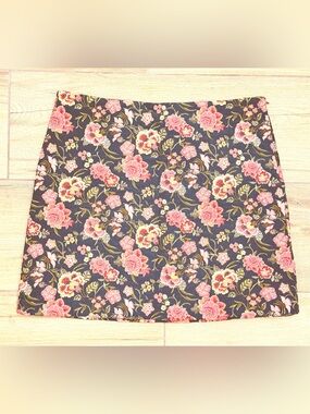 LOFT Charcoal gray vibrant Floral embroidered skirt.